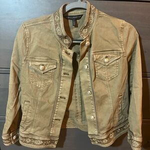 White House Black Market Tan Embroidered Jean Jacket